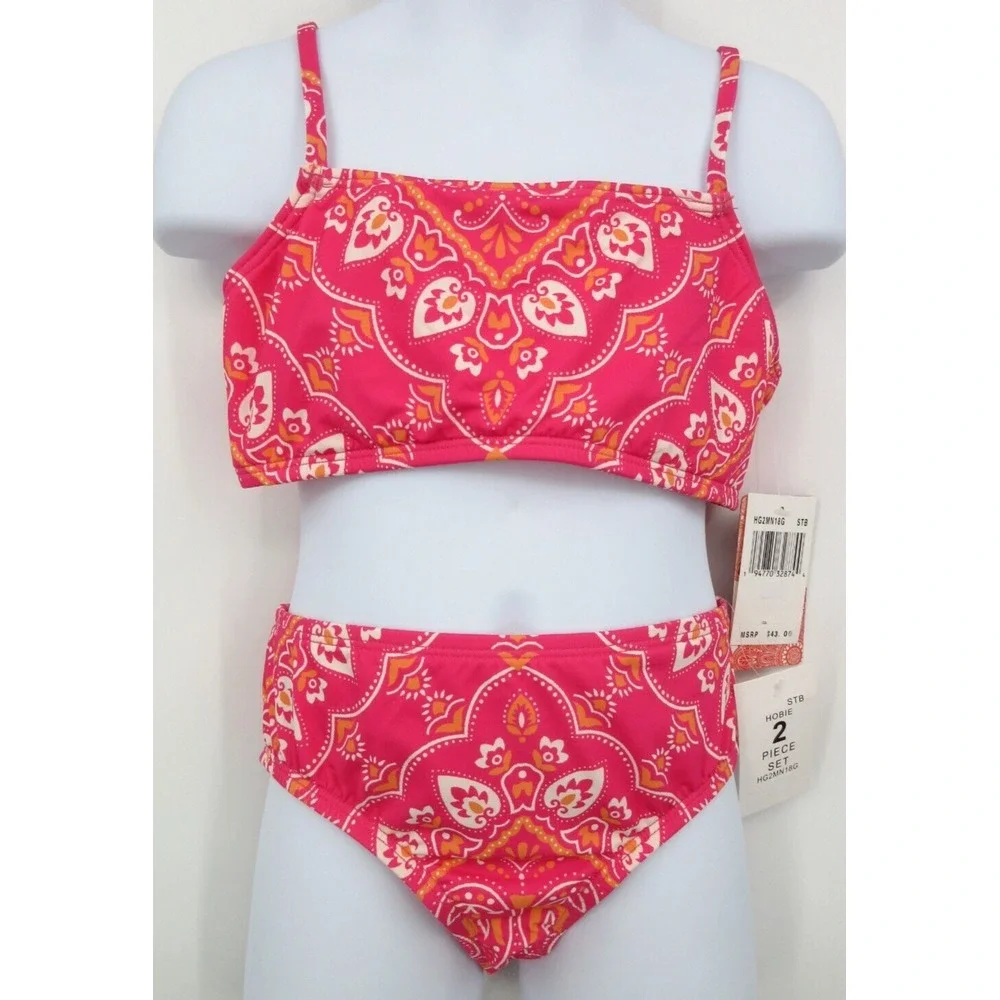 HOBIE GIRLS‎ BANDANA 2 PIECE BIKINI SWIMSUIT Girl's Size 10 PINK